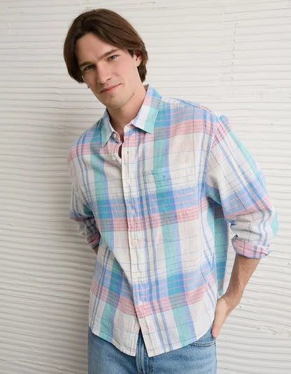AE Relaxed Fit Linen-Blend Button-Up Shirt