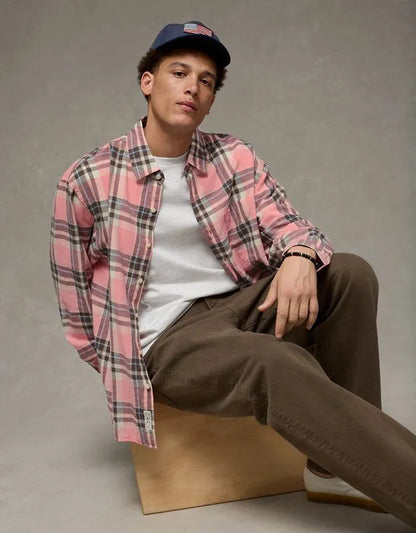 AE Relaxed Fit Linen-Blend Button-Up Shirt