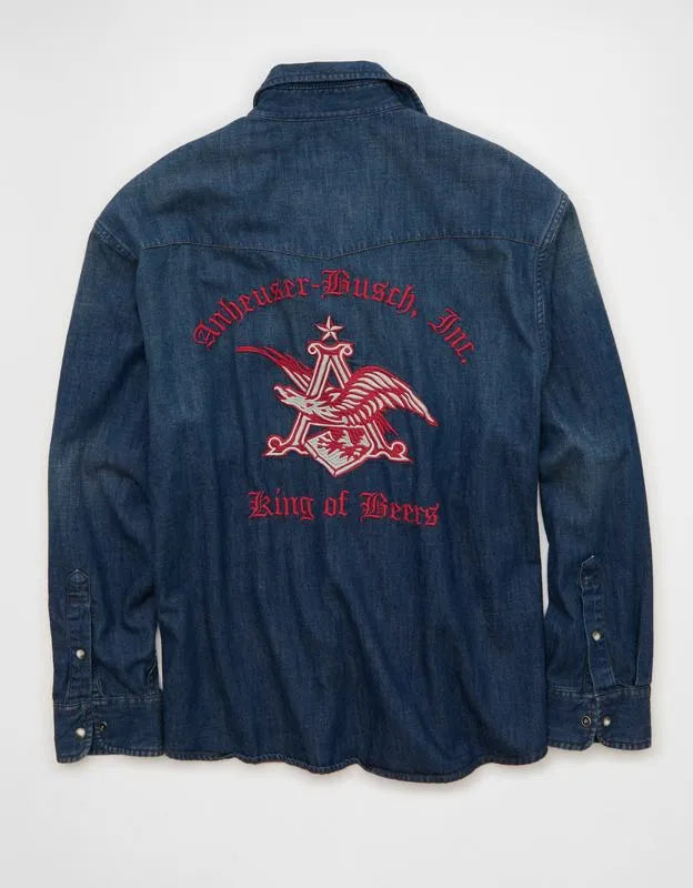 AE Relaxed Fit Budweiser Denim Button-Up Shirt