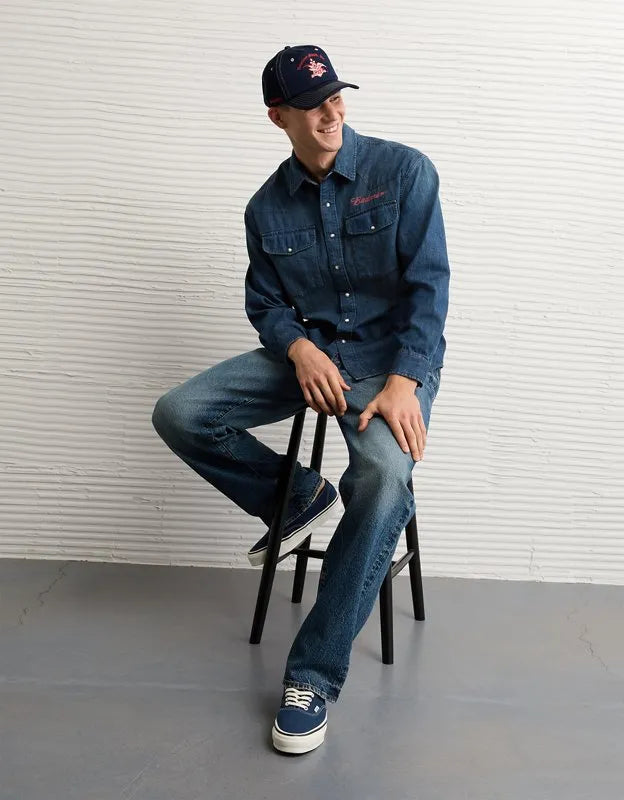 AE Relaxed Fit Budweiser Denim Button-Up Shirt