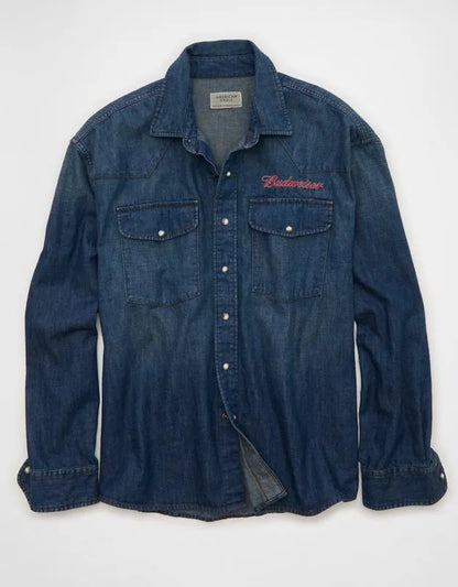 AE Relaxed Fit Budweiser Denim Button-Up Shirt