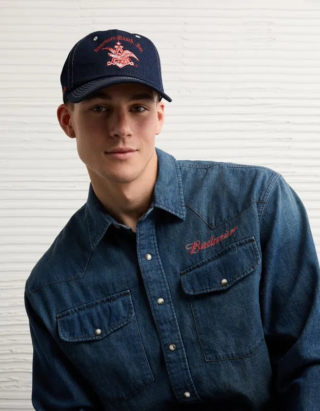 AE Relaxed Fit Budweiser Denim Button-Up Shirt