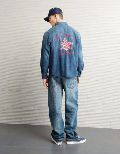 AE Relaxed Fit Budweiser Denim Button-Up Shirt