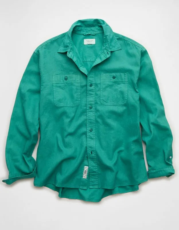 AE Relaxed Fit Linen-Blend Button-Up Shirt