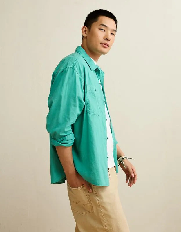AE Relaxed Fit Linen-Blend Button-Up Shirt