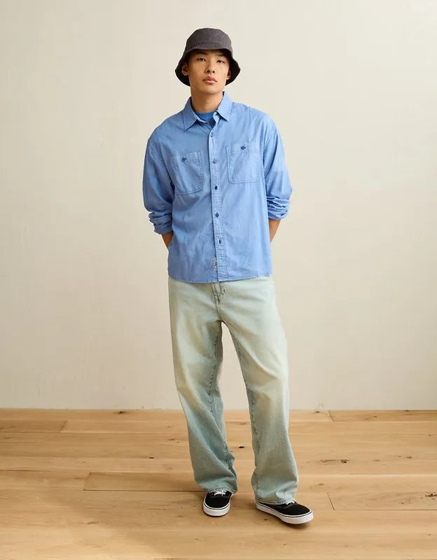 AE Relaxed Fit Linen-Blend Button-Up Shirt
