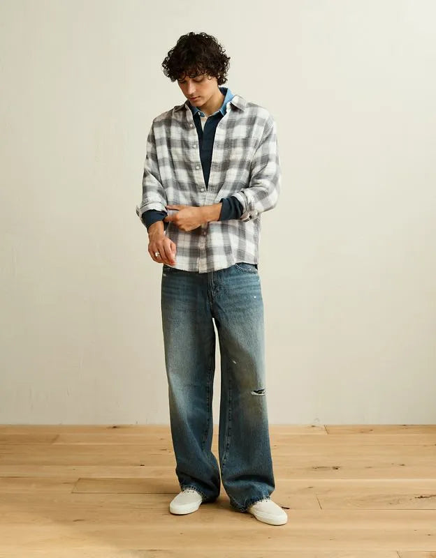 AE Standard Fit Gauze Button-Up Shirt
