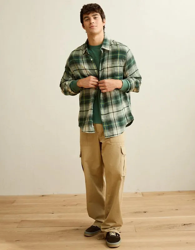 AE Standard Fit Gauze Button-Up Shirt