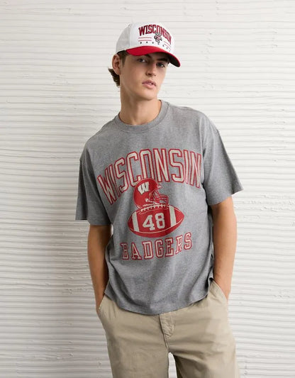 AE Boxy Fit Wisconsin Badgers Graphic T-Shirt