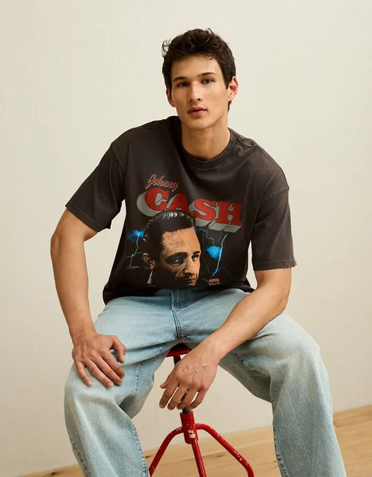 AE Boxy Fit Johnny Cash Graphic T-Shirt