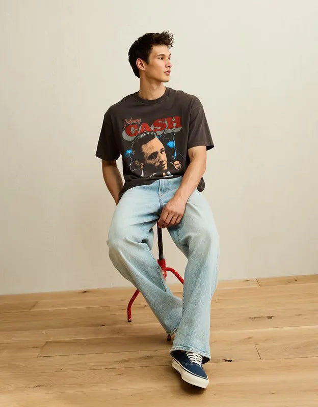 AE Boxy Fit Johnny Cash Graphic T-Shirt