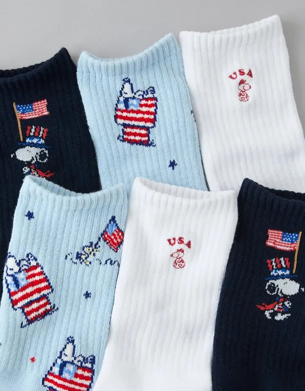 AE Snoopy Americana Crew Socks 3-Pack