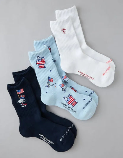AE Snoopy Americana Crew Socks 3-Pack