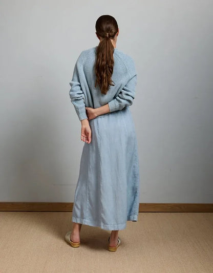AE77 Linen-Blend Maxi Skirt