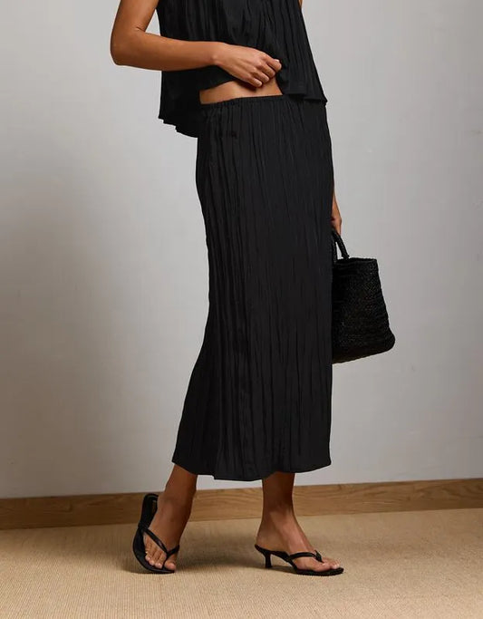 AE77 Textured Pull-On Midi Skirt