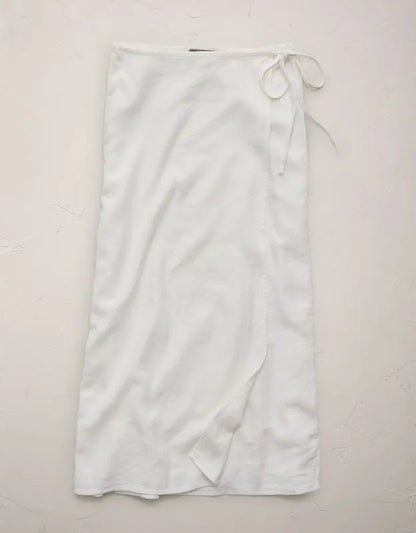 AE77 Linen-Blend Wrap Midi Skirt