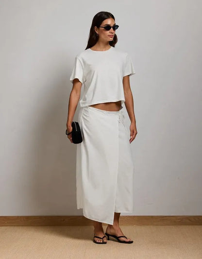 AE77 Linen-Blend Wrap Midi Skirt