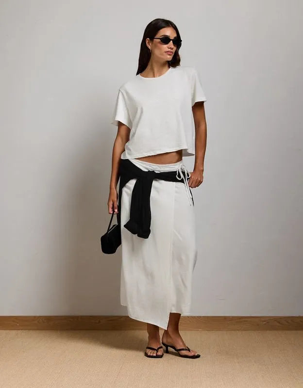 AE77 Linen-Blend Wrap Midi Skirt