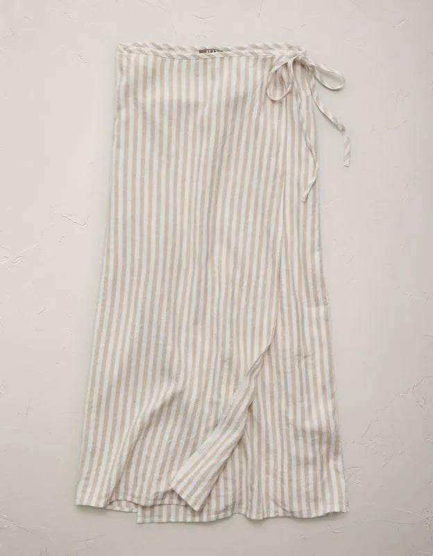 AE77 Linen-Blend Wrap Midi Skirt