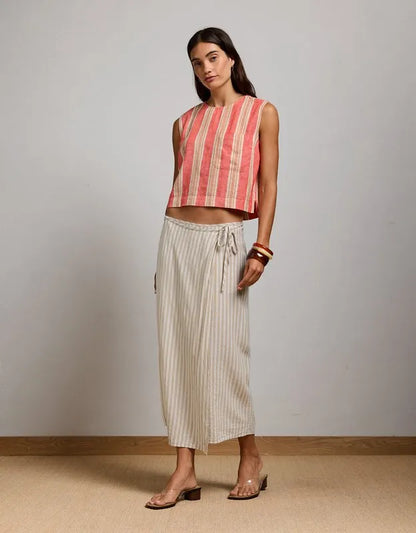 AE77 Linen-Blend Wrap Midi Skirt