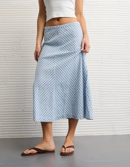 AE Linen-Blend Midi Skirt