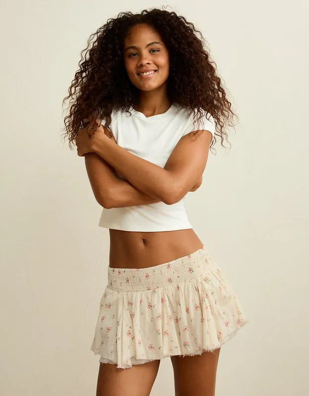 AE Low-Rise Smocked-Waist Micro Skirt