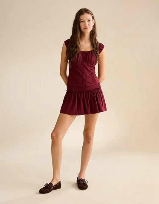 AE Side-Tie Pull-On Mini Skirt
