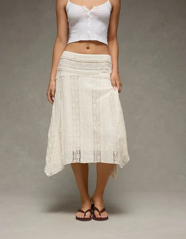 AE Mid-Rise Lace Midi Skirt