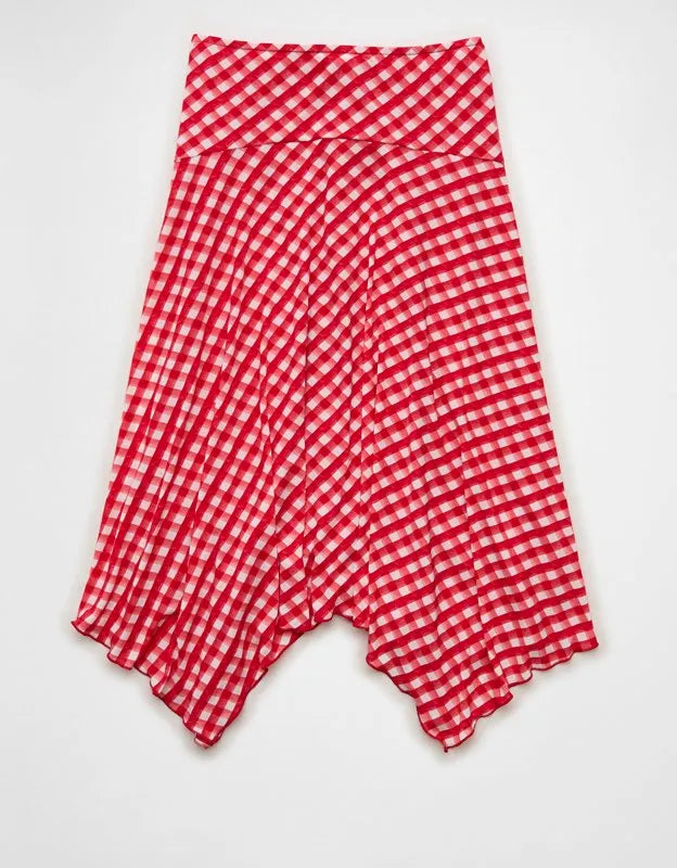 AE Mid-Rise Gingham Midi Skirt