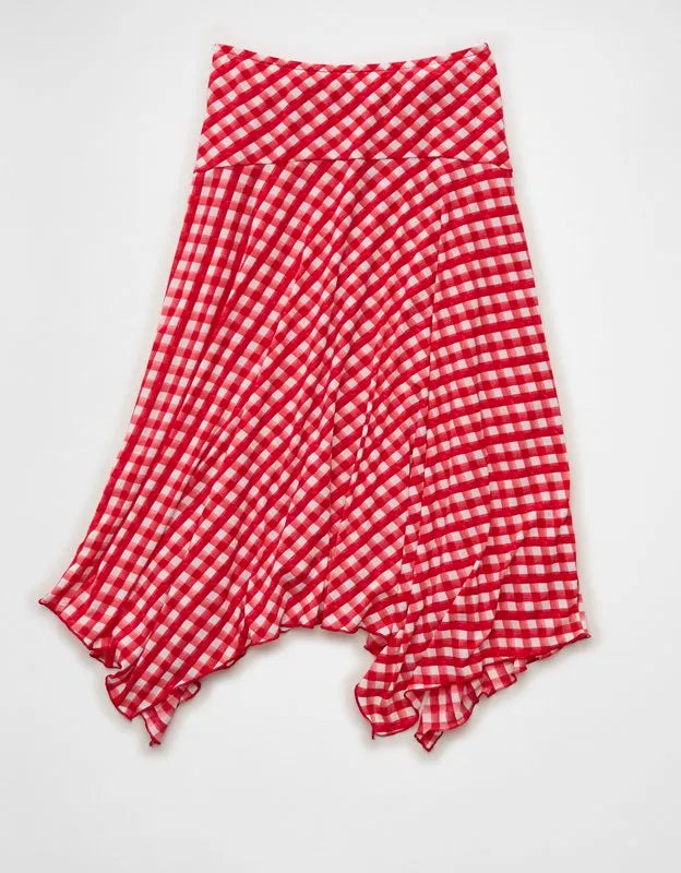 AE Mid-Rise Gingham Midi Skirt