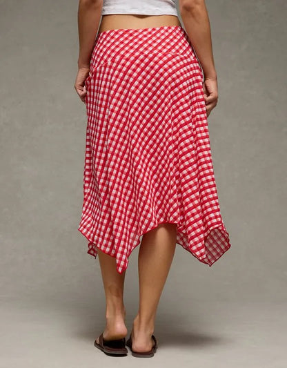 AE Mid-Rise Gingham Midi Skirt