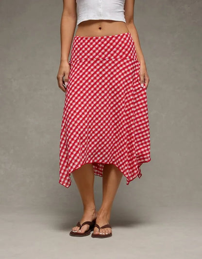 AE Mid-Rise Gingham Midi Skirt