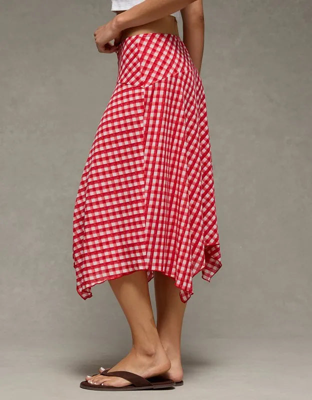 AE Mid-Rise Gingham Midi Skirt