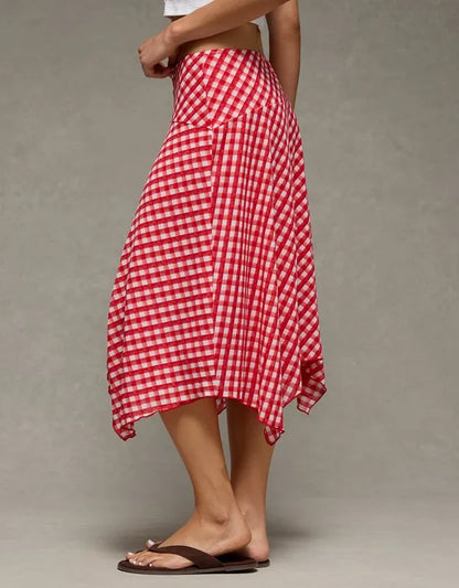 AE Mid-Rise Gingham Midi Skirt
