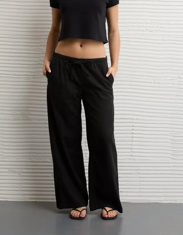 AE Low-Rise Linen-Blend Pull-On Pant