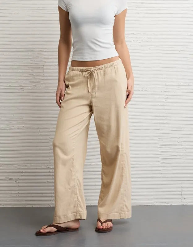 AE Low-Rise Linen-Blend Pull-On Pant