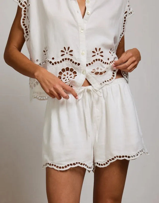 AE77 Embroidered Linen-Blend Pull-On Short