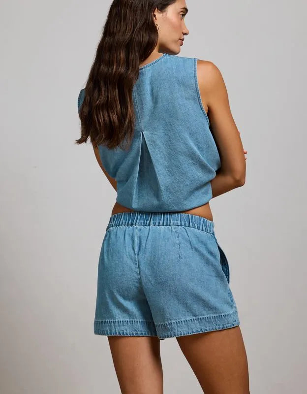 AE77 High-Waisted Chambray Short