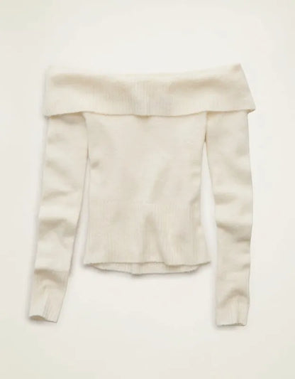 AE Whoa So Soft Off-The-Shoulder Foldover Sweater Top