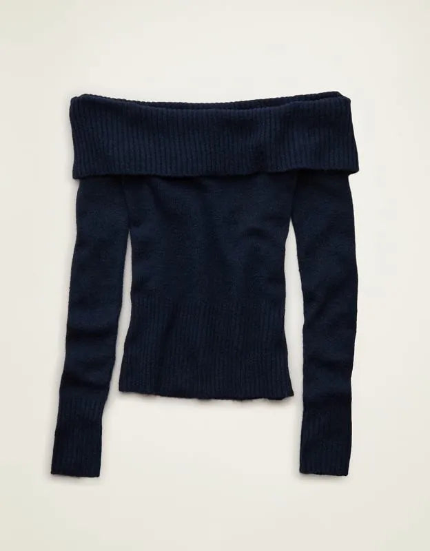 AE Whoa So Soft Off-The-Shoulder Foldover Sweater Top