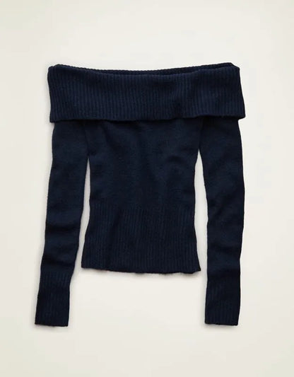 AE Whoa So Soft Off-The-Shoulder Foldover Sweater Top