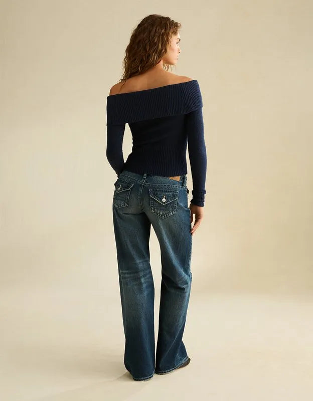 AE Whoa So Soft Off-The-Shoulder Foldover Sweater Top