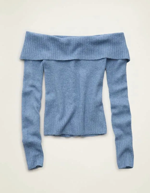 AE Whoa So Soft Off-The-Shoulder Foldover Sweater Top