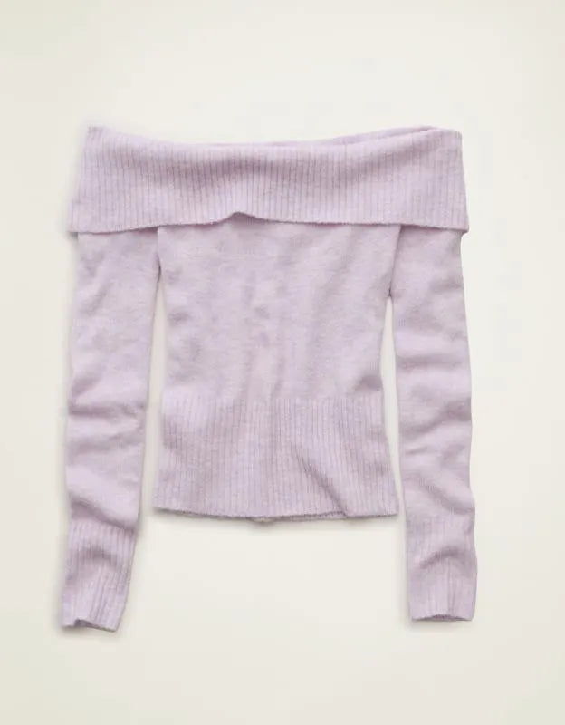 AE Whoa So Soft Off-The-Shoulder Foldover Sweater Top