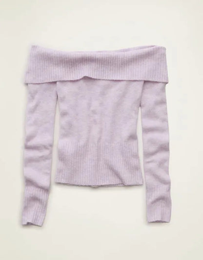AE Whoa So Soft Off-The-Shoulder Foldover Sweater Top
