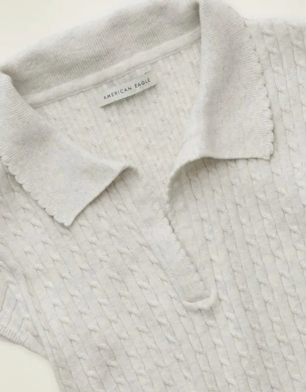 AE V-Neck Cable Knit Sweater Polo