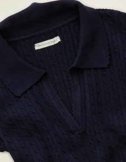 AE V-Neck Cable Knit Sweater Polo