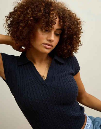 AE V-Neck Cable Knit Sweater Polo