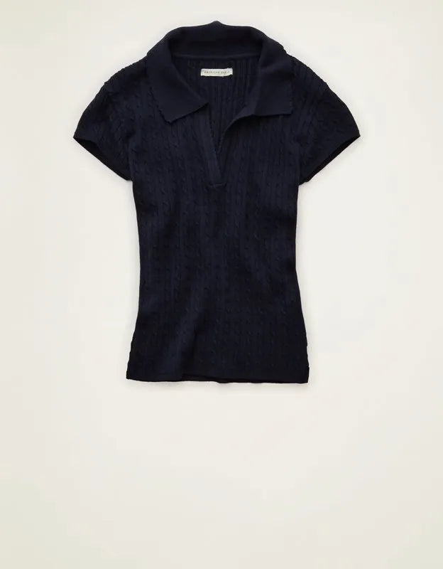 AE V-Neck Cable Knit Sweater Polo