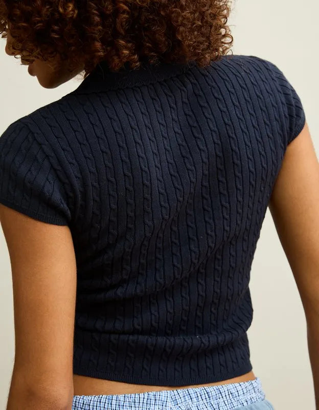 AE V-Neck Cable Knit Sweater Polo